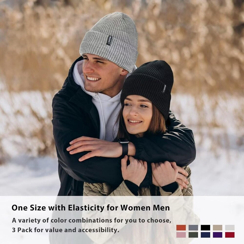 Women Purple+dark Orange 3-Pack Winter Beanie Hats Fleece Lined Warm SkullCaps - Picture 6 of 7